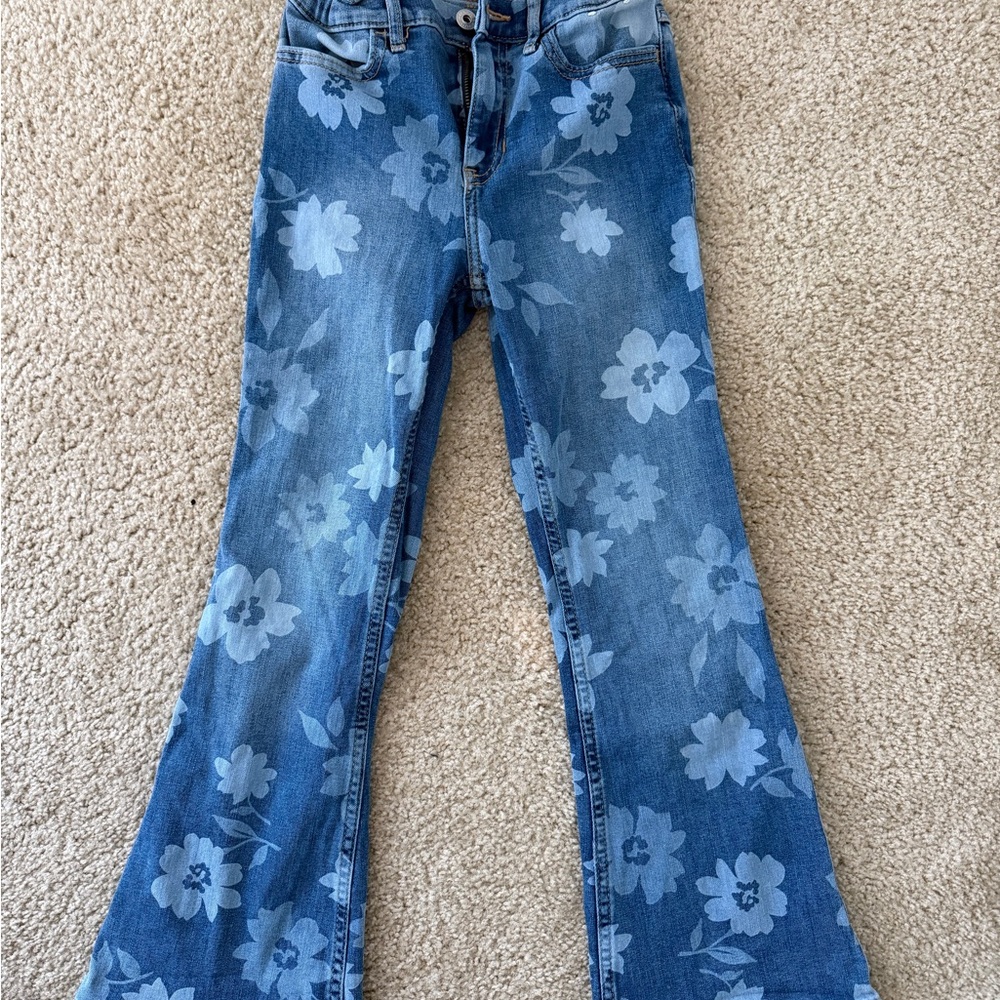 Abercrombie Kids Floral Blue Flare Jeans size 11/12 short